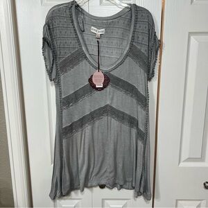 Knox Rose Gray Lace Detail Wm L Tunic Top/Dress Boho NWT